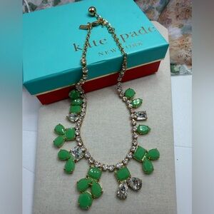 Kate Spade green and clear crystal bib necklace with box